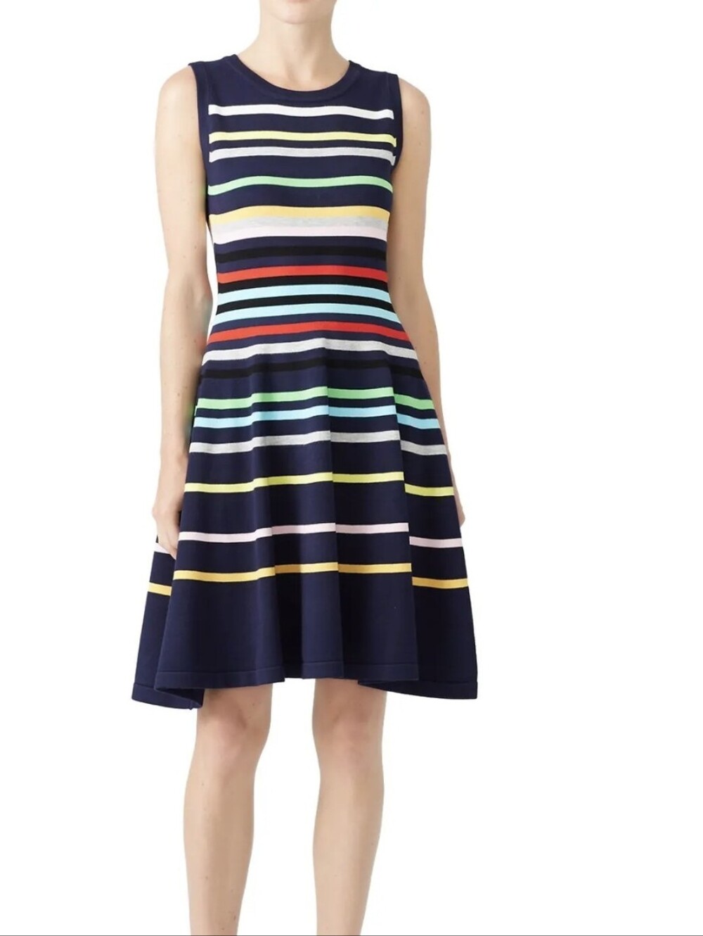 Milly Womens's Navy Blue Multicolor Rainbow Stripe Knit Dress Size P